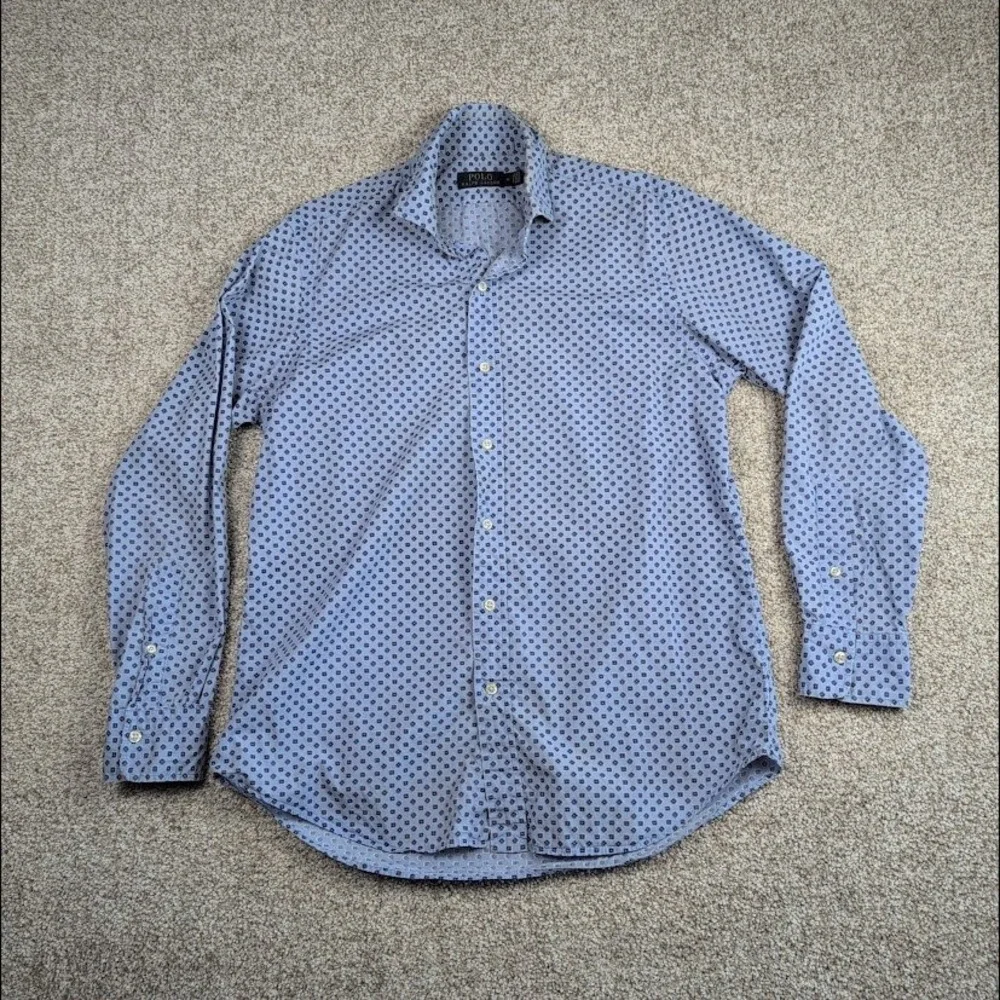 Polo Ralph Lauren Mens Button Down Shirt Blue Patterned Casual Medium‎